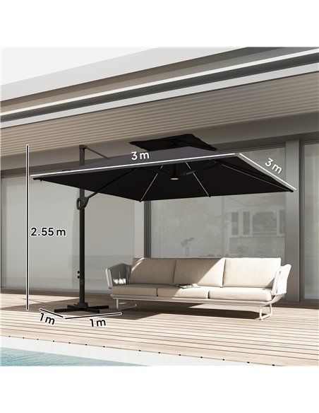 Outsunny Multi-Angle LED Light Parasol Umbrella - Black - pic 188898 | FastDaddyshop