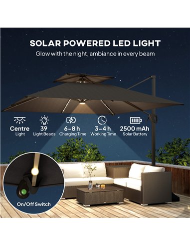 Outsunny Multi-Angle LED Light Parasol Umbrella - Black