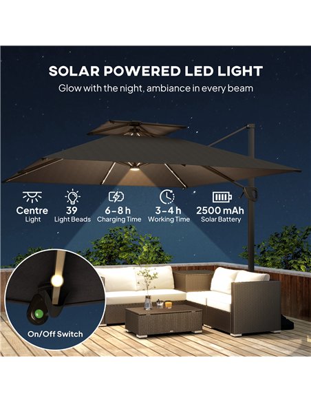 Outsunny Multi-Angle LED Light Parasol Umbrella - Black - pic 188899 | FastDaddyshop