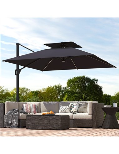 Outsunny Multi-Angle LED Light Parasol Umbrella - Black