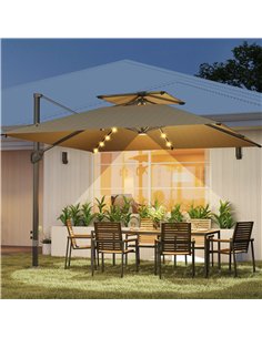 Outsunny Multi-Angle LED Light Parasol Umbrella - Khaki 2
