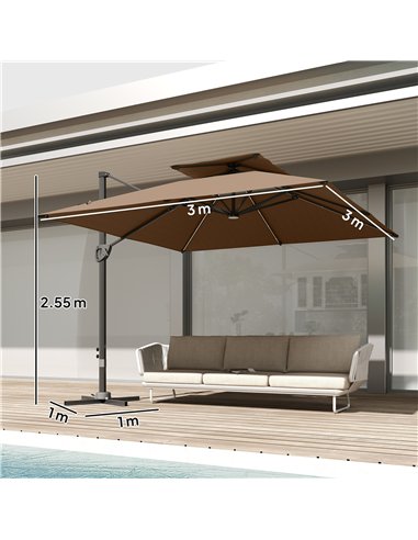 Outsunny Multi-Angle LED Light Parasol Umbrella - Khaki