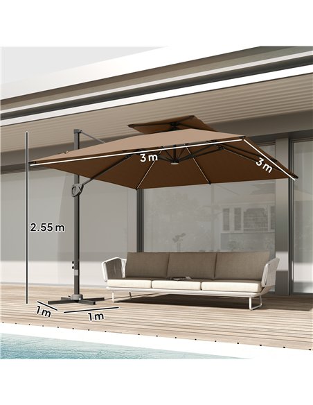 Outsunny Multi-Angle LED Light Parasol Umbrella - Khaki - pic 188907 | FastDaddyshop