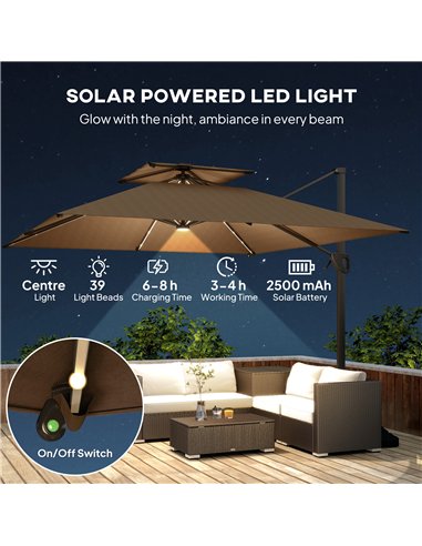 Outsunny Multi-Angle LED Light Parasol Umbrella - Khaki