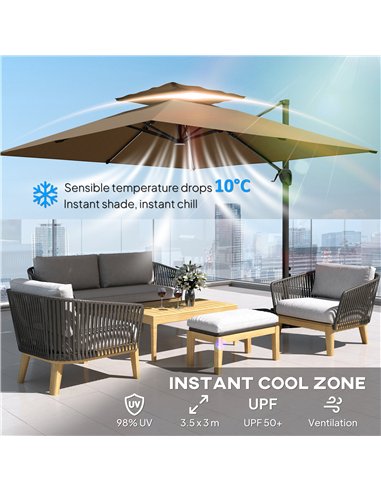 Outsunny Multi-Angle LED Light Parasol Umbrella - Khaki