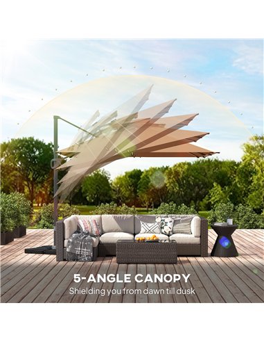 Outsunny Multi-Angle LED Light Parasol Umbrella - Khaki