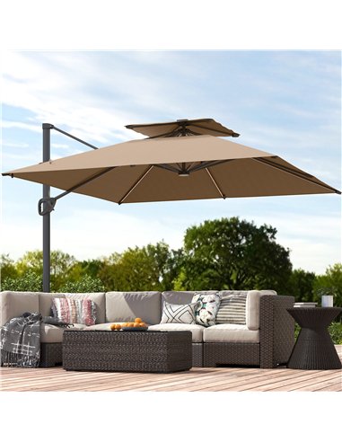 Outsunny Multi-Angle LED Light Parasol Umbrella - Khaki