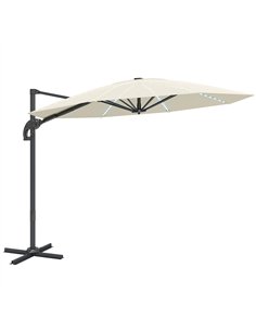 Outsunny 3(m) Cantilever Garden Parasol with Solar Powered Lights, Crank Handle & Cross Base, UPF 50+, 360° Rotation, Cream