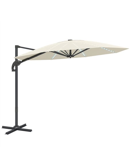 Outsunny 3(m) Cantilever Garden Parasol with Solar Powered Lights, Crank Handle & Cross Base, UPF 50+, 360° Rotation, Cream - pic 188914 | FastDaddyshop