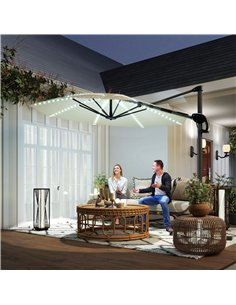 Outsunny 3(m) Cantilever Garden Parasol with Solar Powered Lights, Crank Handle & Cross Base, UPF 50+, 360° Rotation, Cream 2