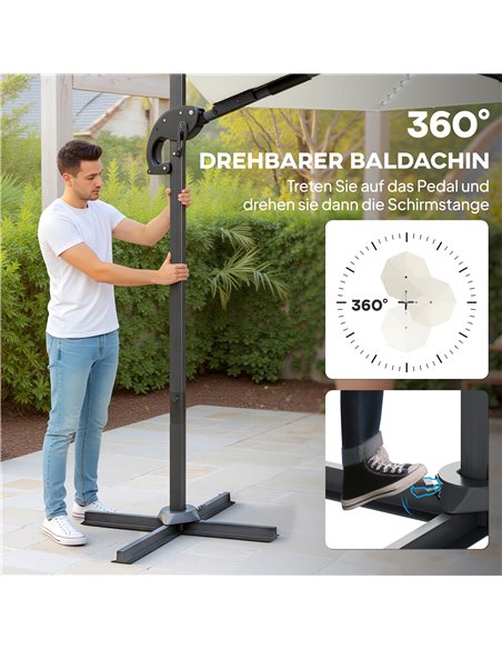 Outsunny 3(m) Cantilever Garden Parasol with Solar Powered Lights, Crank Handle & Cross Base, UPF 50+, 360° Rotation, Cream - pic 188917 | FastDaddyshop