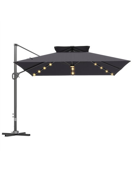 Outsunny 3.5x3 m Garden Cantilever Parasol with Solar LED Lights and Centre Light, Aluminium Large Square Patio Umbrella, UPF50+ - pic 188923 | FastDaddyshop