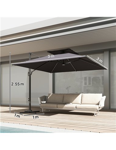 Outsunny 3.5x3 m Garden Cantilever Parasol with Solar LED Lights and Centre Light, Aluminium Large Square Patio Umbrella, UPF50+