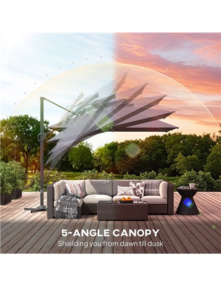 Outsunny 3.5x3 m Garden Cantilever Parasol with Solar LED Lights and Centre Light, Aluminium Large Square Patio Umbrella, UPF50+ - pic 188929 | FastDaddyshop