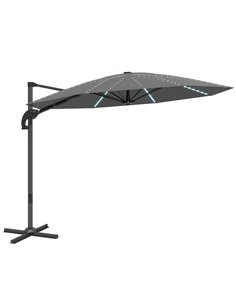 Outsunny 3(m) Cantilever Garden Parasol with Solar Powered Lights, Crank Handle & Cross Base, UPF 50+, 360° Rotation, Dark Grey