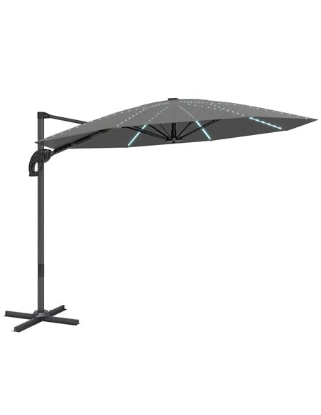 Outsunny 3(m) Cantilever Garden Parasol with Solar Powered Lights, Crank Handle & Cross Base, UPF 50+, 360° Rotation, Dark Grey - pic 188932 | FastDaddyshop