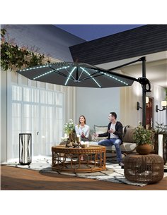 Outsunny 3(m) Cantilever Garden Parasol with Solar Powered Lights, Crank Handle & Cross Base, UPF 50+, 360° Rotation, Dark Grey 2
