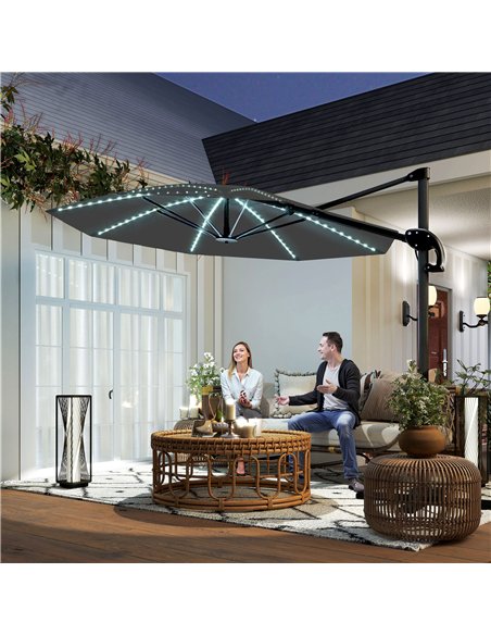 Outsunny 3(m) Cantilever Garden Parasol with Solar Powered Lights, Crank Handle & Cross Base, UPF 50+, 360° Rotation, Dark Grey - pic 188933 | FastDaddyshop