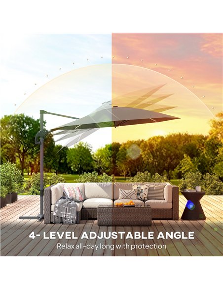 Outsunny 3(m) Cantilever Garden Parasol with Solar Powered Lights, Crank Handle & Cross Base, UPF 50+, 360° Rotation, Dark Grey - pic 188936 | FastDaddyshop