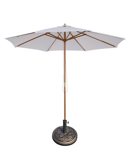 Outsunny 3 m Garden Parasol with Base, Pulley Operated Patio Umbrella, Wooden Parasol, Table Market Umbrella with Rope Pulley Me - pic 188941 | FastDaddyshop