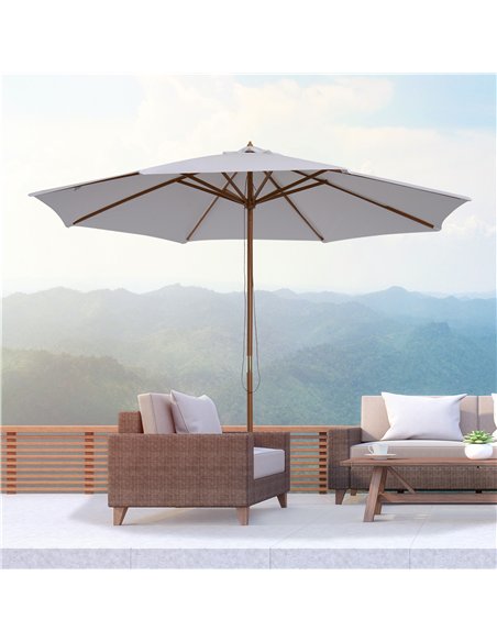 Outsunny 3 m Garden Parasol with Base, Pulley Operated Patio Umbrella, Wooden Parasol, Table Market Umbrella with Rope Pulley Me - pic 188942 | FastDaddyshop