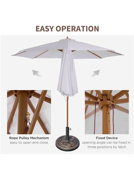 Outsunny 3 m Garden Parasol with Base, Pulley Operated Patio Umbrella, Wooden Parasol, Table Market Umbrella with Rope Pulley Me - pic 188944 | FastDaddyshop