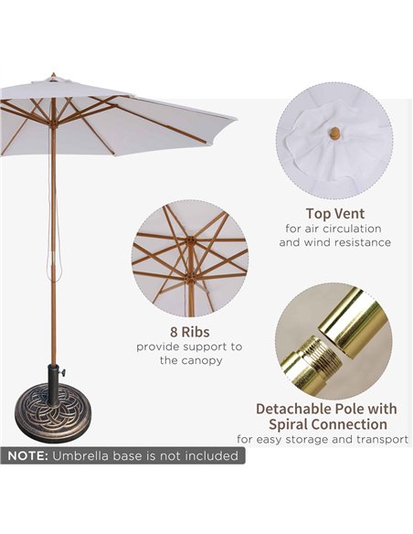 Outsunny 3 m Garden Parasol with Base, Pulley Operated Patio Umbrella, Wooden Parasol, Table Market Umbrella with Rope Pulley Me - pic 188945 | FastDaddyshop