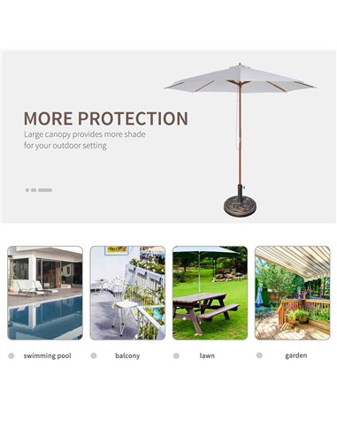 Outsunny 3 m Garden Parasol with Base, Pulley Operated Patio Umbrella, Wooden Parasol, Table Market Umbrella with Rope Pulley Me