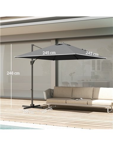 Outsunny Patio Offset Parasol Umbrella with UV Resistant, Cross Base Included, Weights Required - Dark Grey