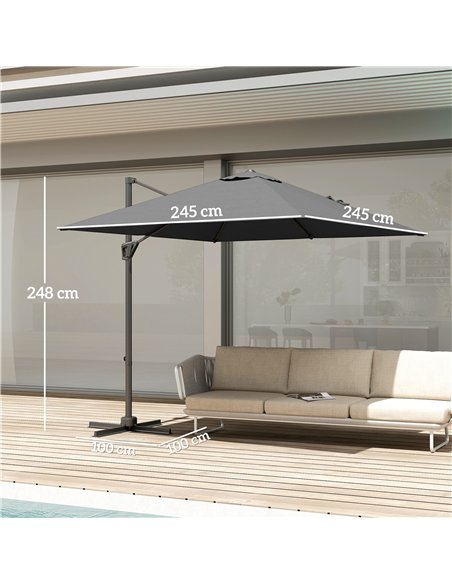 Outsunny Patio Offset Parasol Umbrella with UV Resistant, Cross Base Included, Weights Required - Dark Grey - pic 188952 | FastDaddyshop