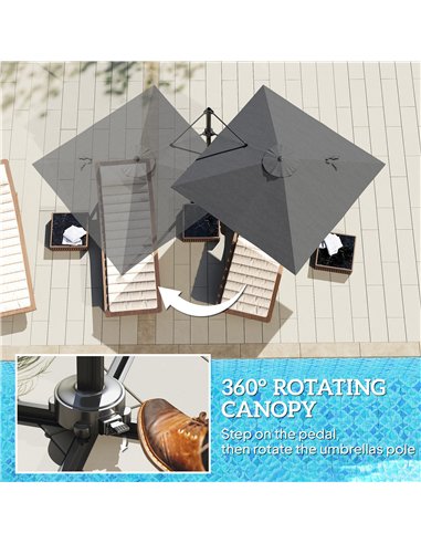 Outsunny Patio Offset Parasol Umbrella with UV Resistant, Cross Base Included, Weights Required - Dark Grey
