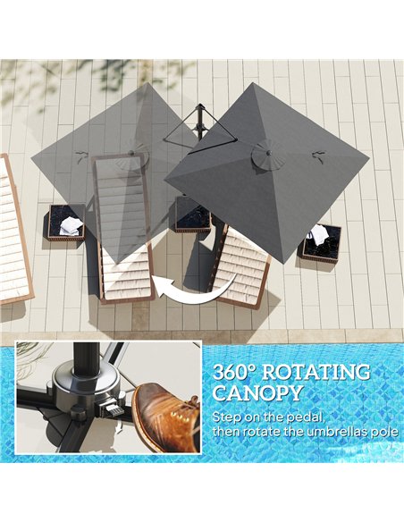 Outsunny Patio Offset Parasol Umbrella with UV Resistant, Cross Base Included, Weights Required - Dark Grey - pic 188953 | FastDaddyshop