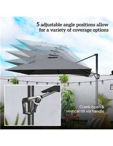 Outsunny Patio Offset Parasol Umbrella with UV Resistant, Cross Base Included, Weights Required - Dark Grey