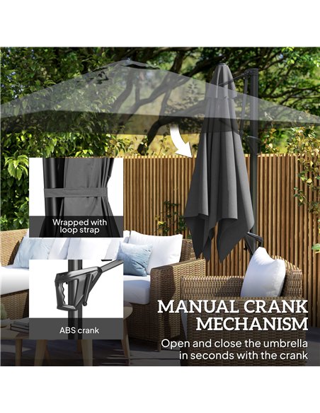 Outsunny Patio Offset Parasol Umbrella with UV Resistant, Cross Base Included, Weights Required - Dark Grey - pic 188955 | FastDaddyshop
