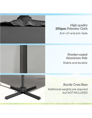 Outsunny Patio Offset Parasol Umbrella with UV Resistant, Cross Base Included, Weights Required - Dark Grey