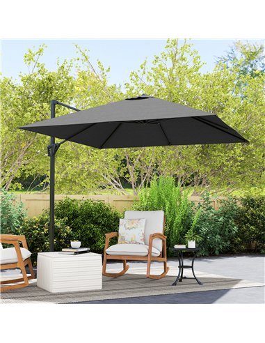 Outsunny Patio Offset Parasol Umbrella with UV Resistant, Cross Base Included, Weights Required - Dark Grey