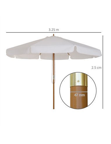 Outsunny 3.3m Elegant Wooden Parasol - Cream