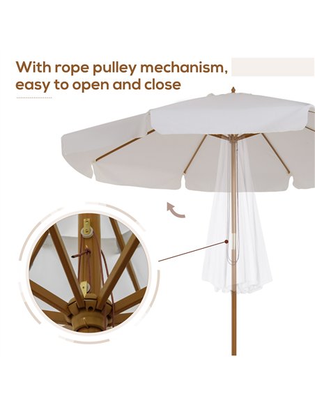 Outsunny 3.3m Elegant Wooden Parasol - Cream - pic 188963 | FastDaddyshop