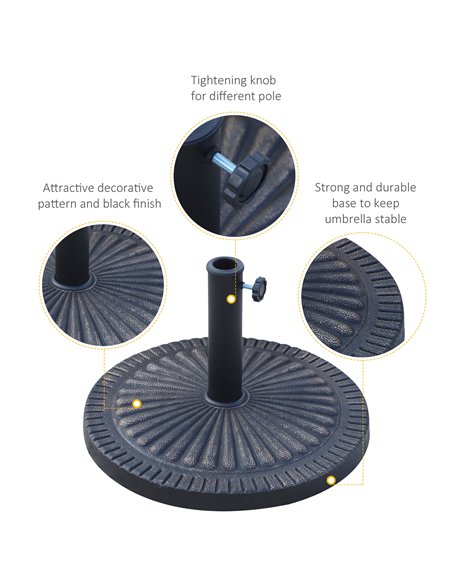 Outsunny 14kg Garden Parasol Base, Round Resin Sun Umbrella Base, Outdoor Umbrella Stand for 38mm or 48mm Outdoor Umbrella Poles - pic 188973 | FastDaddyshop