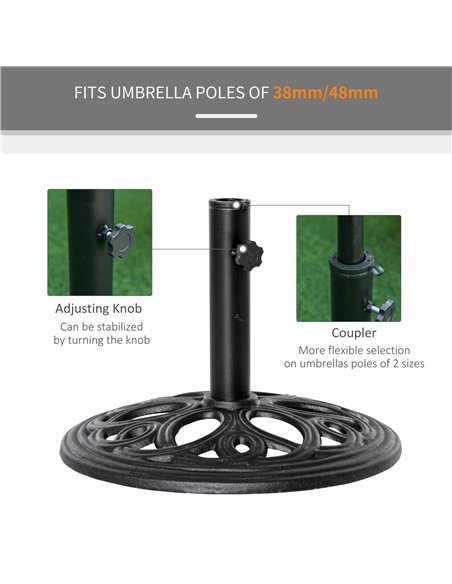 Outsunny 11.5 kg Cast Metal Round Patio Umbrella Base Stand, Umbrella Holder for Outdoor, Patio, Garden, Black - pic 188980 | FastDaddyshop