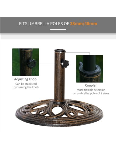 Outsunny 11.5 kg Cast Metal Round Patio Umbrella Base Stand, Umbrella Holder for Outdoor, Patio, Garden, Bronze Tone