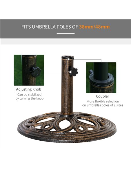 Outsunny 11.5 kg Cast Metal Round Patio Umbrella Base Stand, Umbrella Holder for Outdoor, Patio, Garden, Bronze Tone - pic 188989 | FastDaddyshop