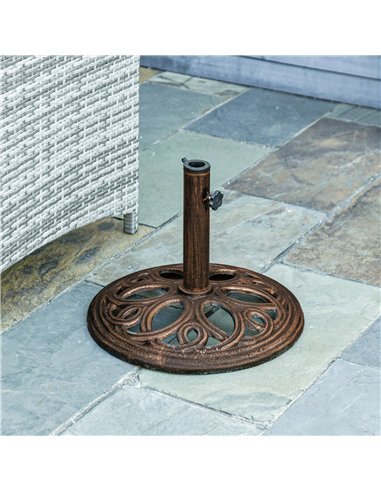 Outsunny 11.5 kg Cast Metal Round Patio Umbrella Base Stand, Umbrella Holder for Outdoor, Patio, Garden, Bronze Tone