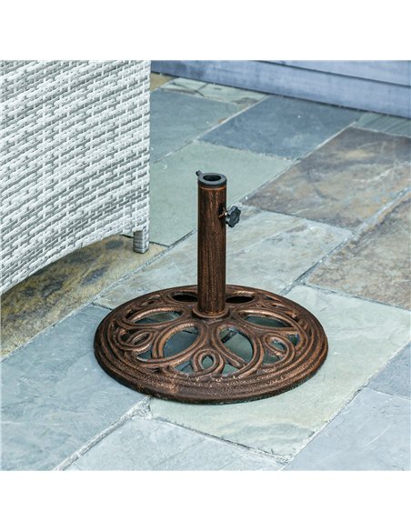 Outsunny 11.5 kg Cast Metal Round Patio Umbrella Base Stand, Umbrella Holder for Outdoor, Patio, Garden, Bronze Tone - pic 188994 | FastDaddyshop
