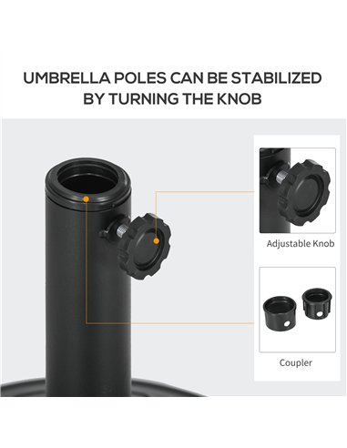 Outsunny Umbrella Base, Heavy Duty Concrete Base Holder with Steel Pole, Round Parasol Stand for Patio, Outdoor, Garden, Black