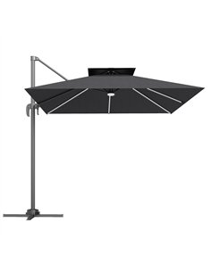 Outsunny 2.5m Cantilever Parasol with Solar Powered LED Lights, 360° Rotation, Tilt Adjustment, Crank Handle, Dark Grey