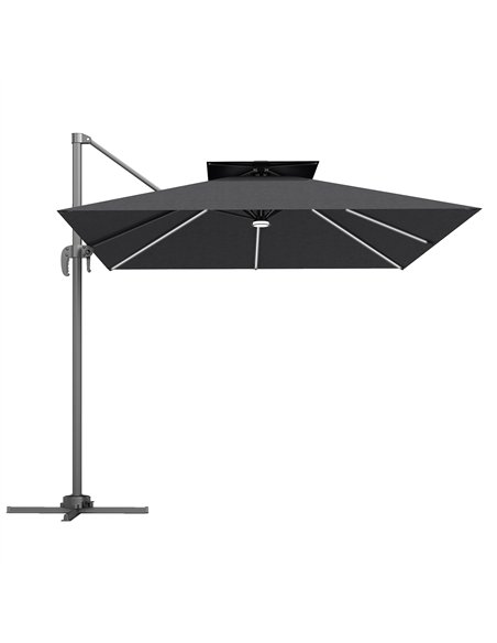 Outsunny 2.5m Cantilever Parasol with Solar Powered LED Lights, 360° Rotation, Tilt Adjustment, Crank Handle, Dark Grey - pic 189004 | FastDaddyshop