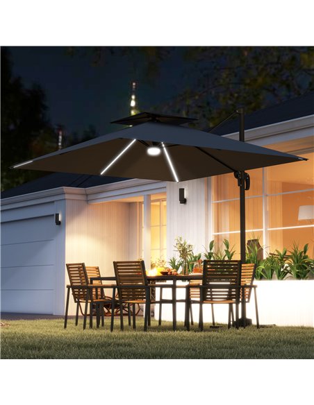 Outsunny 2.5m Cantilever Parasol with Solar Powered LED Lights, 360° Rotation, Tilt Adjustment, Crank Handle, Dark Grey - pic 189005 | FastDaddyshop