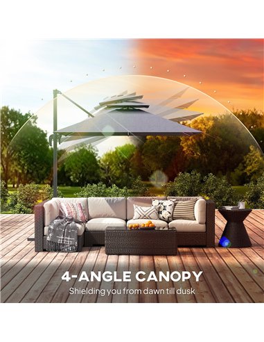 Outsunny 2.5m Cantilever Parasol with Solar Powered LED Lights, 360° Rotation, Tilt Adjustment, Crank Handle, Dark Grey