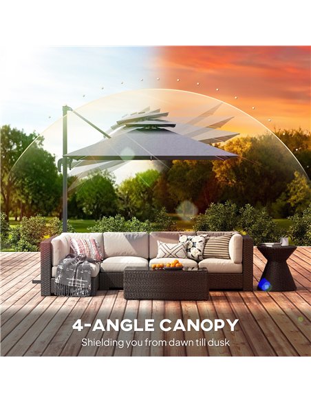 Outsunny 2.5m Cantilever Parasol with Solar Powered LED Lights, 360° Rotation, Tilt Adjustment, Crank Handle, Dark Grey - pic 189010 | FastDaddyshop